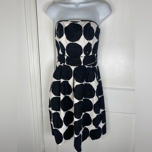 Banana Republic x Marimekko Kivet Linen Black & White Polka Dot Strapless Dress